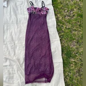 Purple floral and cheetah print mesh dress